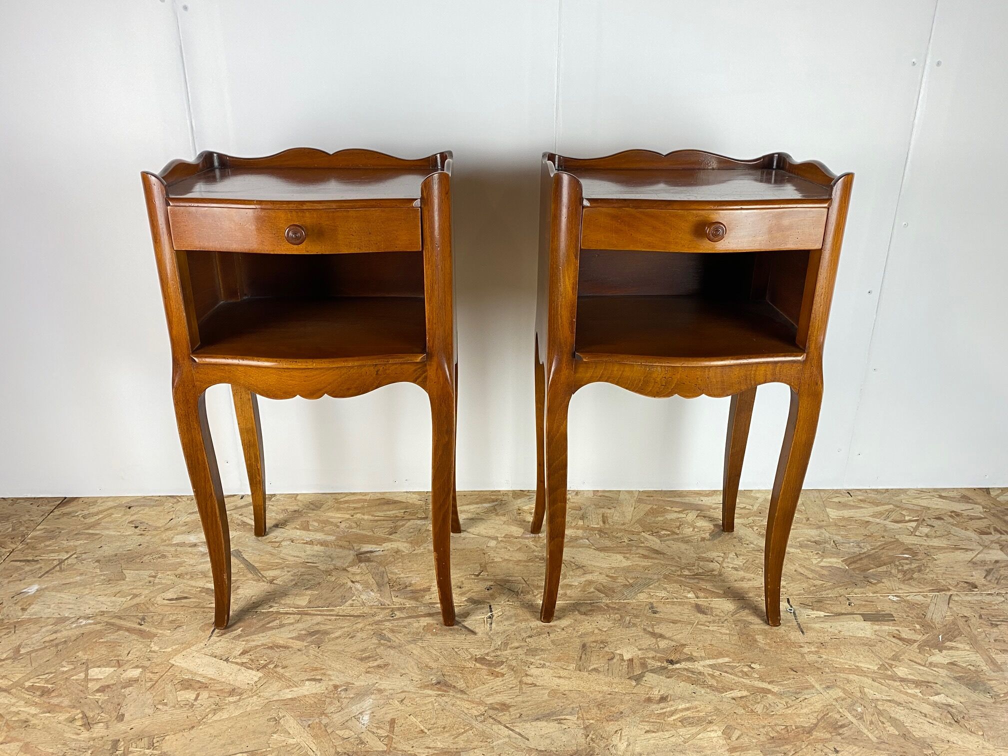 Pair of cherry wood bedside tables with 1 drawer Louis XV style
