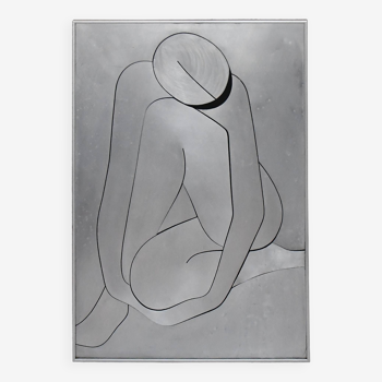 Silhouette of a seated woman in metal cut out on panel, 1970s