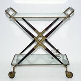 Cesare Lacca, Mid-Century Brass and Wood Bar Cart, Italy, 1950s