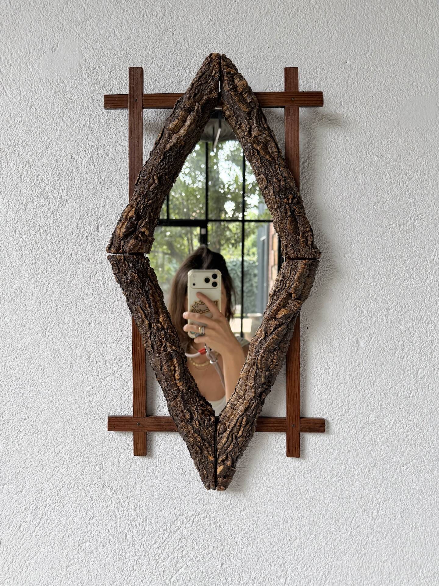 Rustic mirror wood 1900 folk art