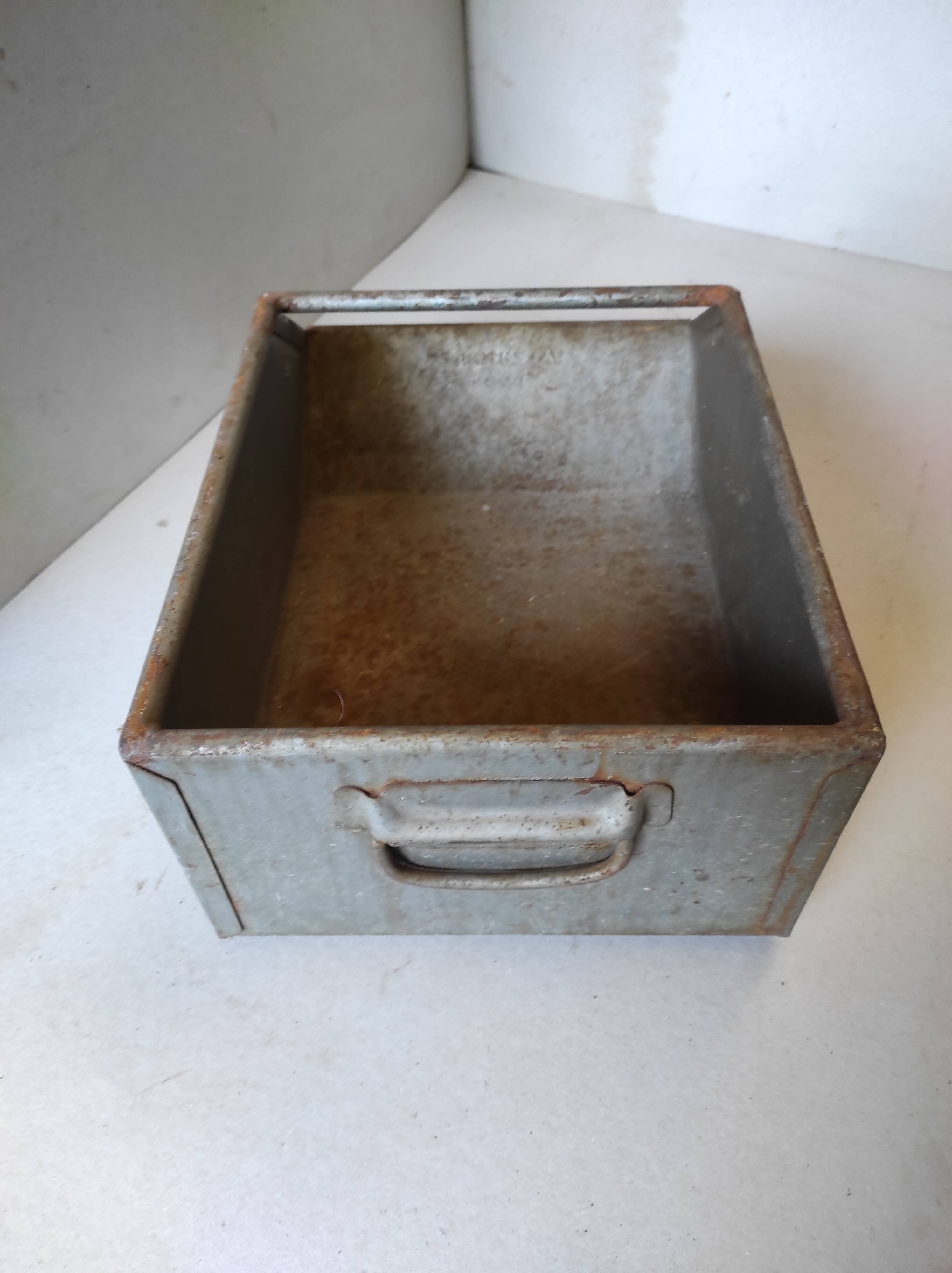 Old Valentini metal crate/locker with vintage industrial stackable spout