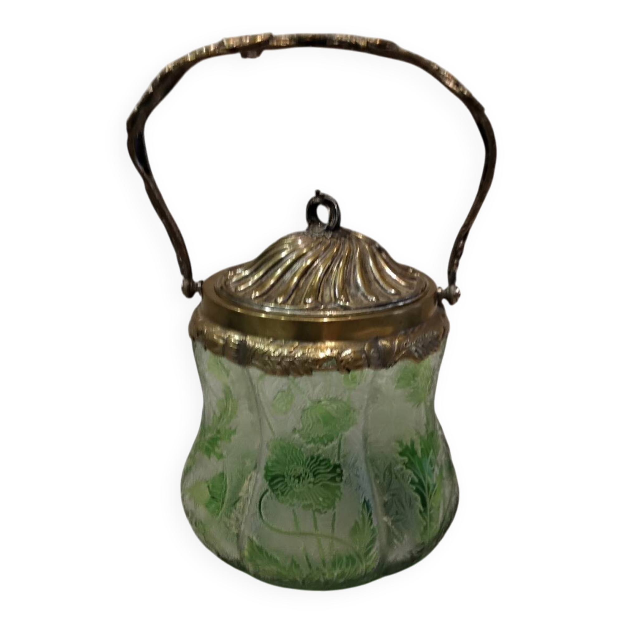 Saint Louis crystal biscuit tin, acid-etched with poppies