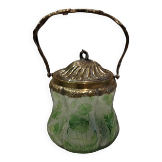 Saint Louis crystal biscuit tin, acid-etched with poppies