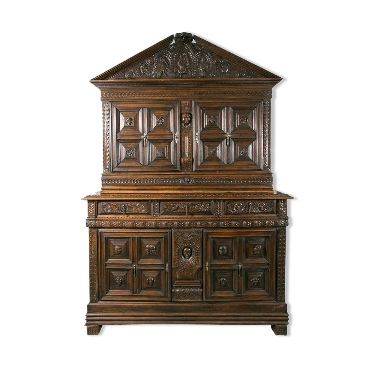 17th Century Buffet Furniture, Carved Walnut, Large Decoration
