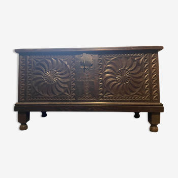 19th century carved natural wood chest