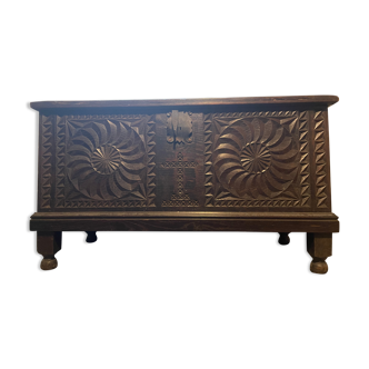 19th century carved natural wood chest