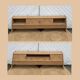 Vintage TV cabinet in raw wood with sliding doors