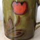 4 mugs ceramic glazed green ground tulips