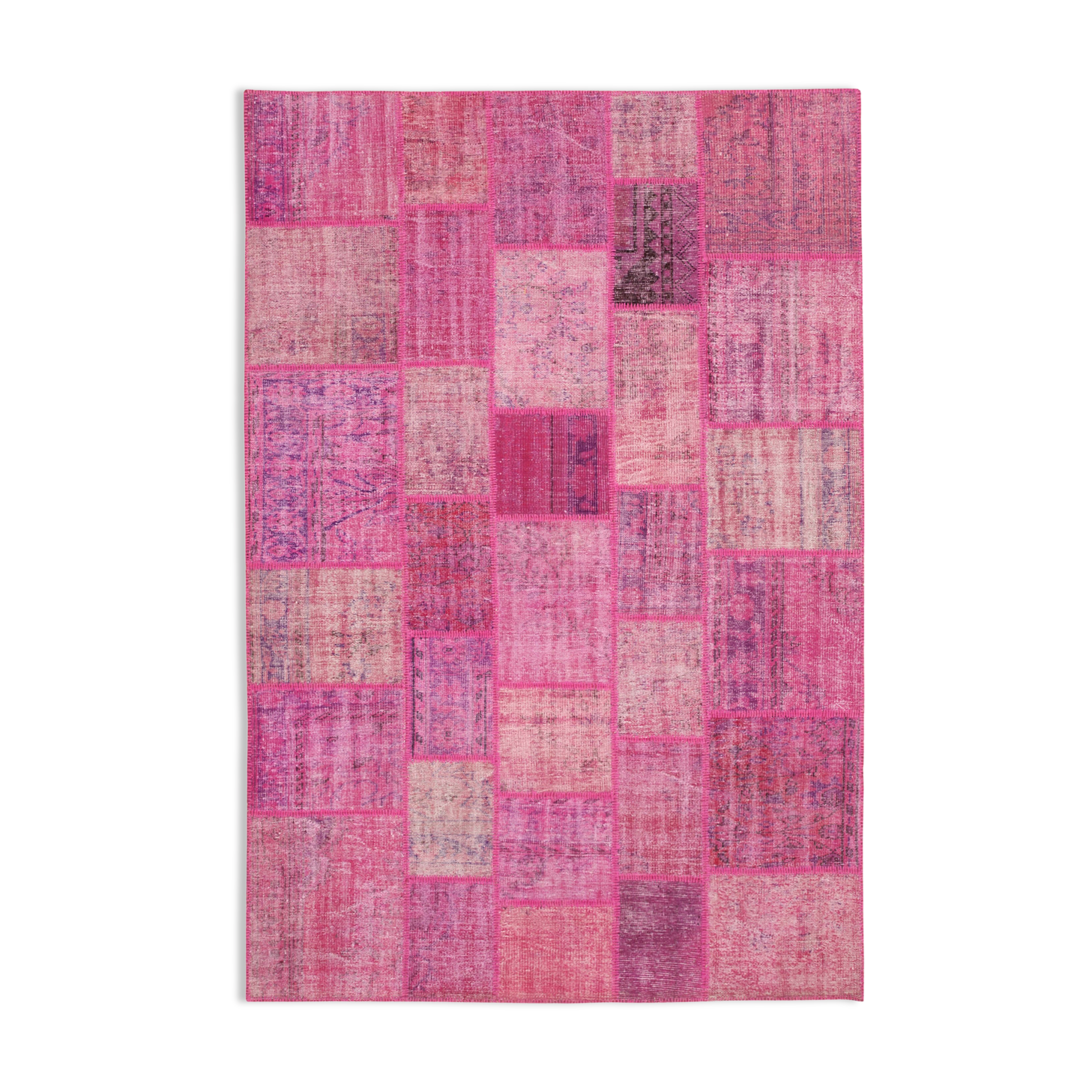Handwoven oriental vintage 206 cm x 304 cm pink patchwork rug