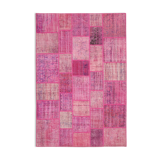 Handwoven oriental vintage 206 cm x 304 cm pink patchwork rug