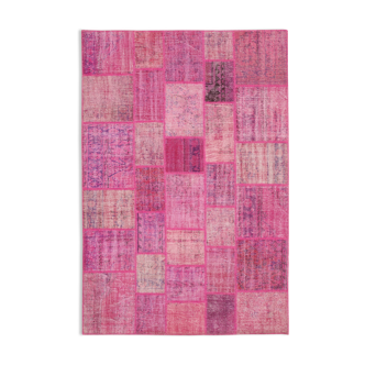 Handwoven oriental vintage 206 cm x 304 cm pink patchwork rug