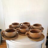 6 saucers and coffee cups in 70s design stoneware