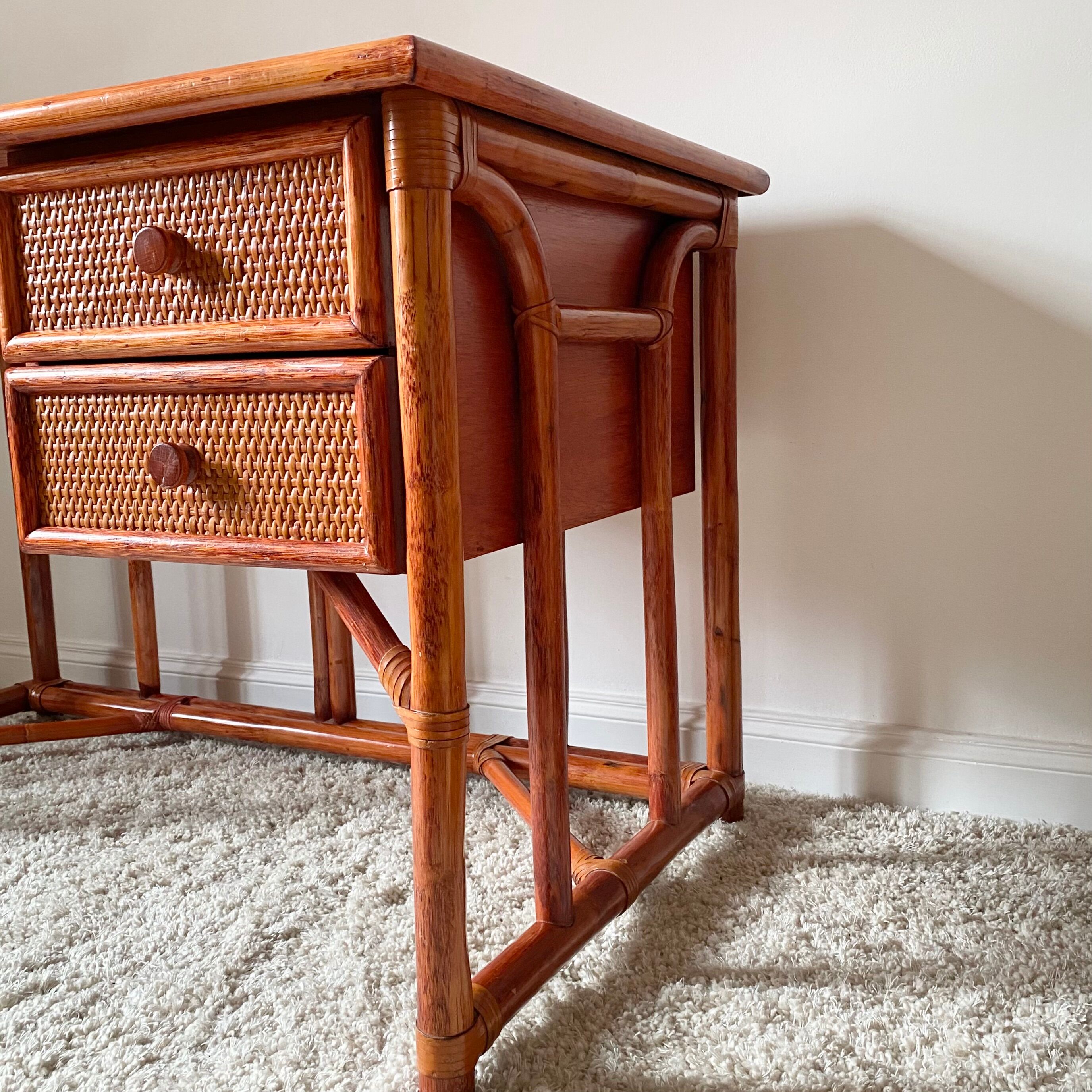 Rattan and bamboo desk Maugrion Roche Bobois