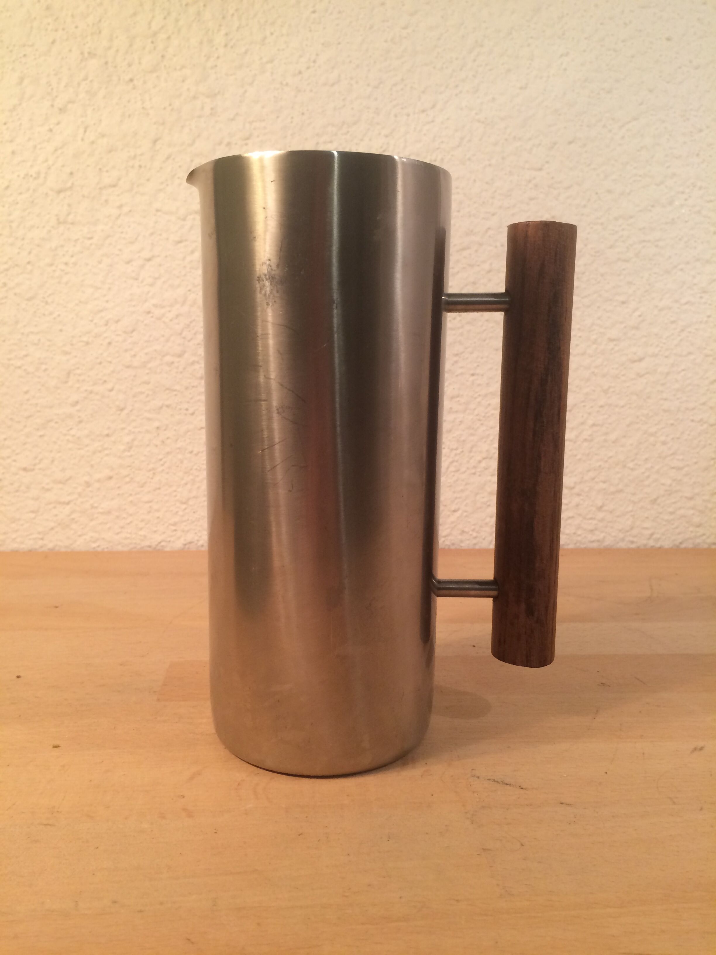 Scandinavian pitcher by Guy Degrenne stainless steel and wood