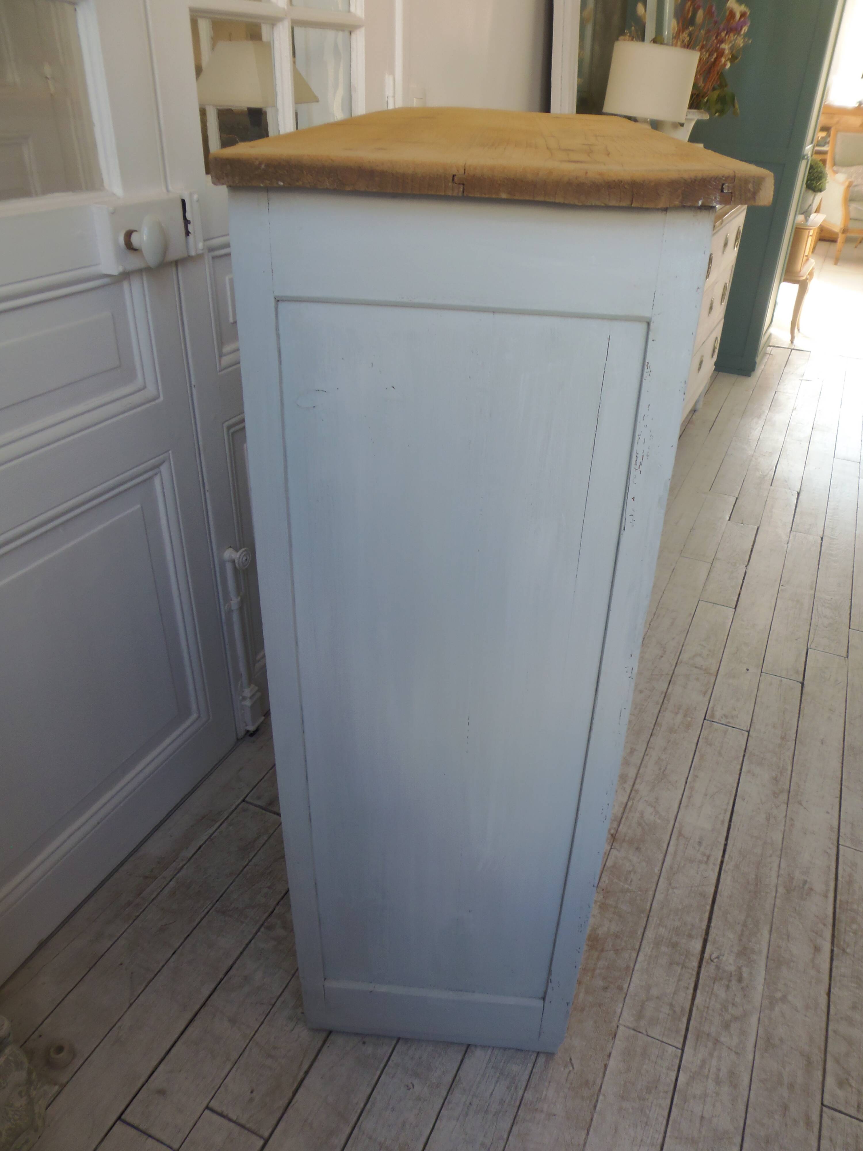 Display case, old shallow sideboard re-enchanted in cloud gray.
