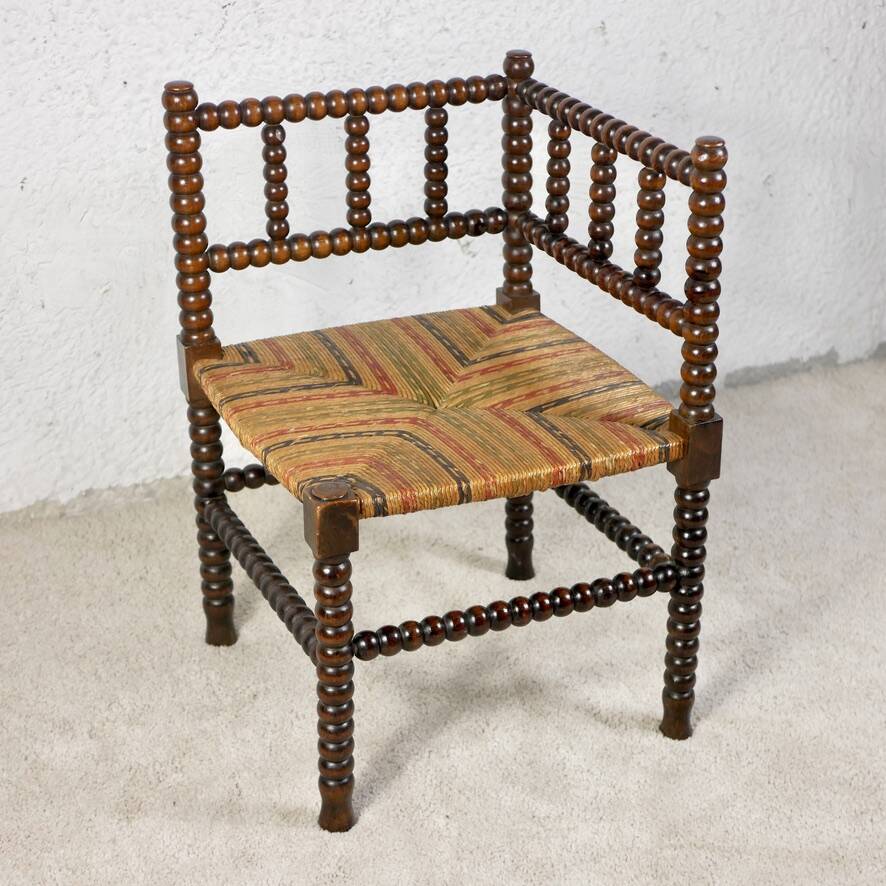 Multicolored straw corner bobbin chair, late 19th century, France