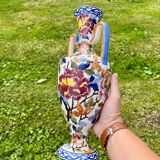 Large Gien earthenware vase with peony decor