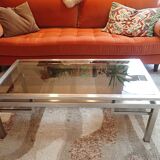 Brushed steel coffee table frame without glass - 1970s