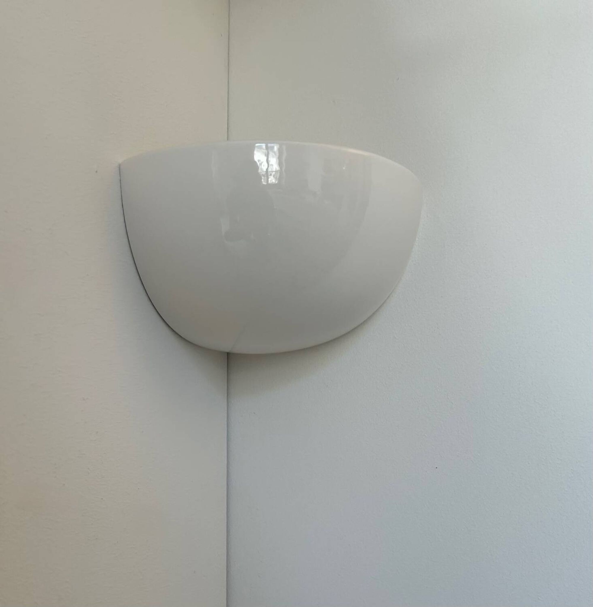 Vintage corner wall light, glossy white porcelain, France 1970