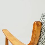 Fauteuil scandinave vintage en tissu tissé turquoise et blanc