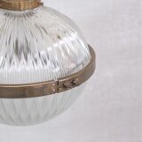 French Antique Prismatic Glass and Brass Pendant Light