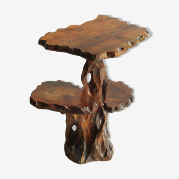 Tronc d’arbre en bois organique sculpté plante stand table d’appoint, années 1950.