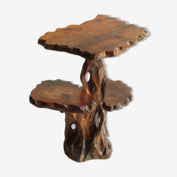 Wooden tree trunk organic carved plant stand side table, 1950s.