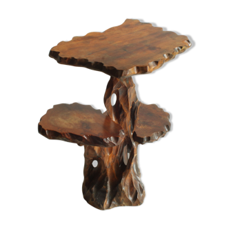 Wooden tree trunk organic carved plant stand side table, 1950s.