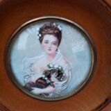 miniature painting. Young girl with dog. Signed Dallery.