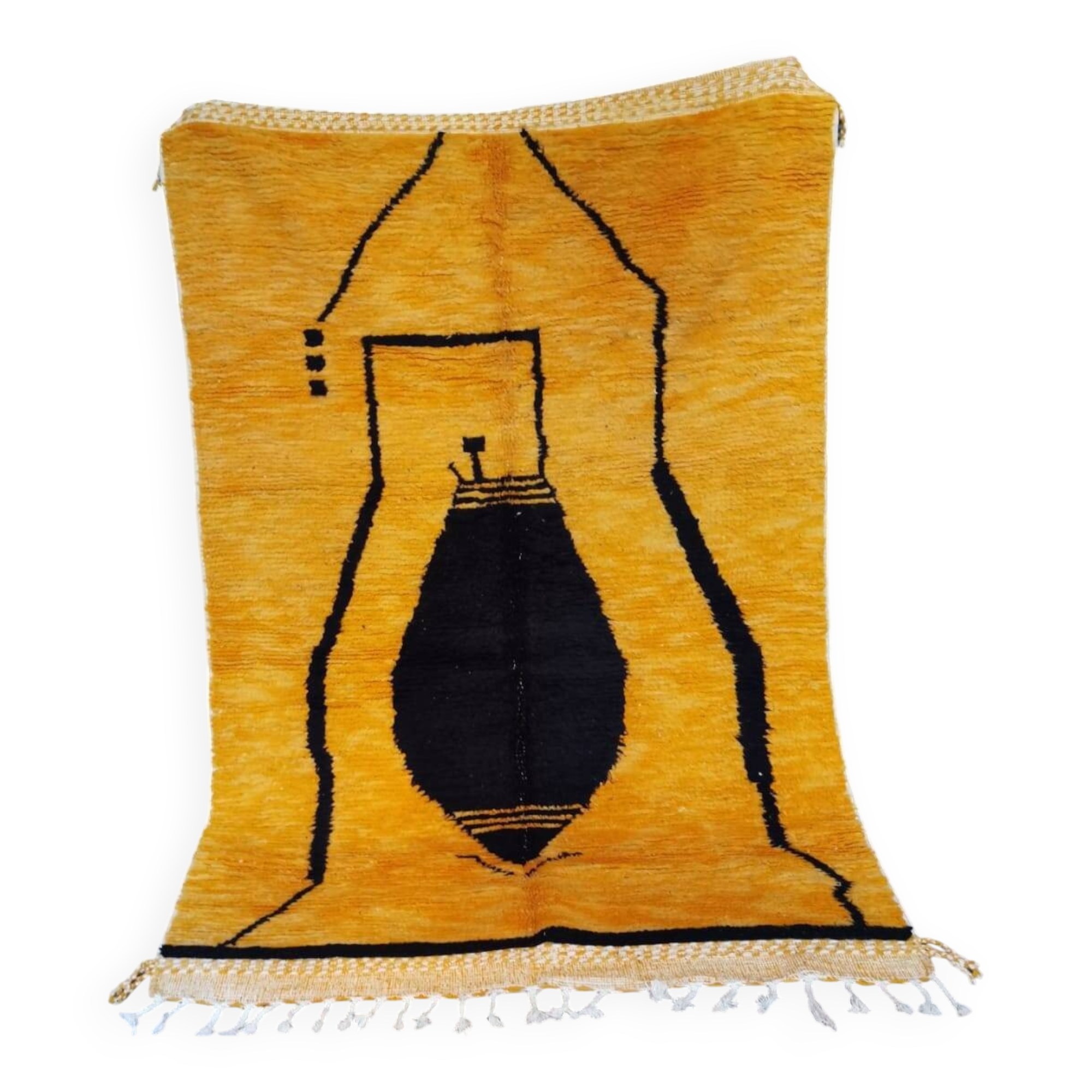 Mustard and black Berber rug 250/150 cm