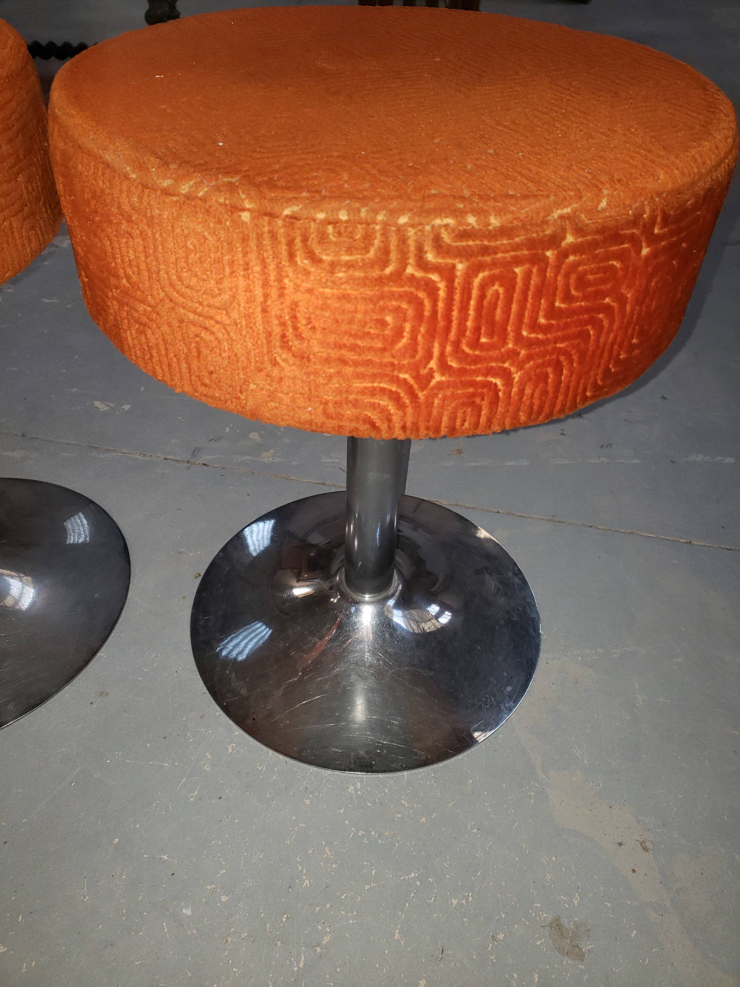 Pair of vintage 70s chrome metal stool