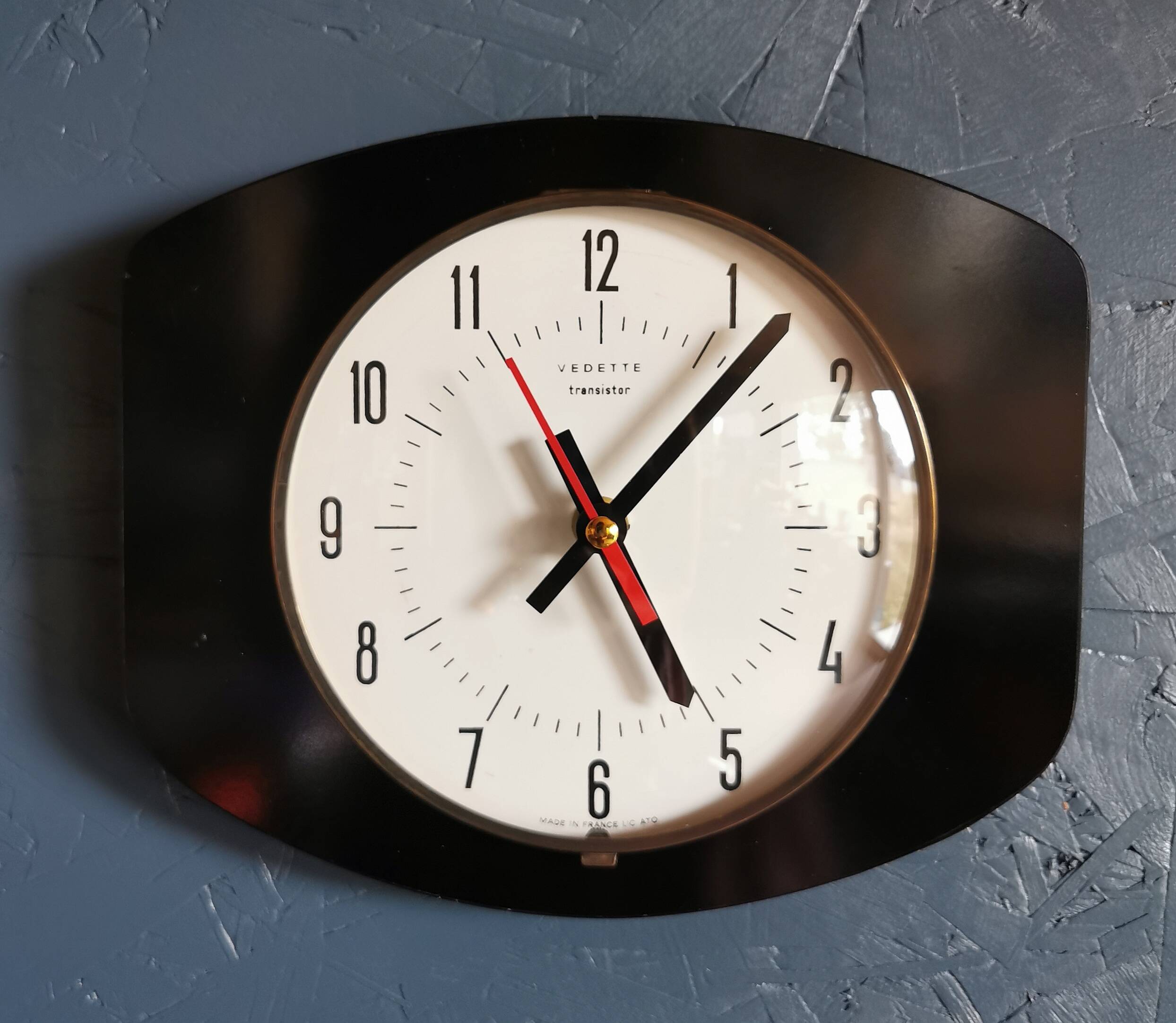 Vintage formica clock rectangular silent wall clock "Black star"