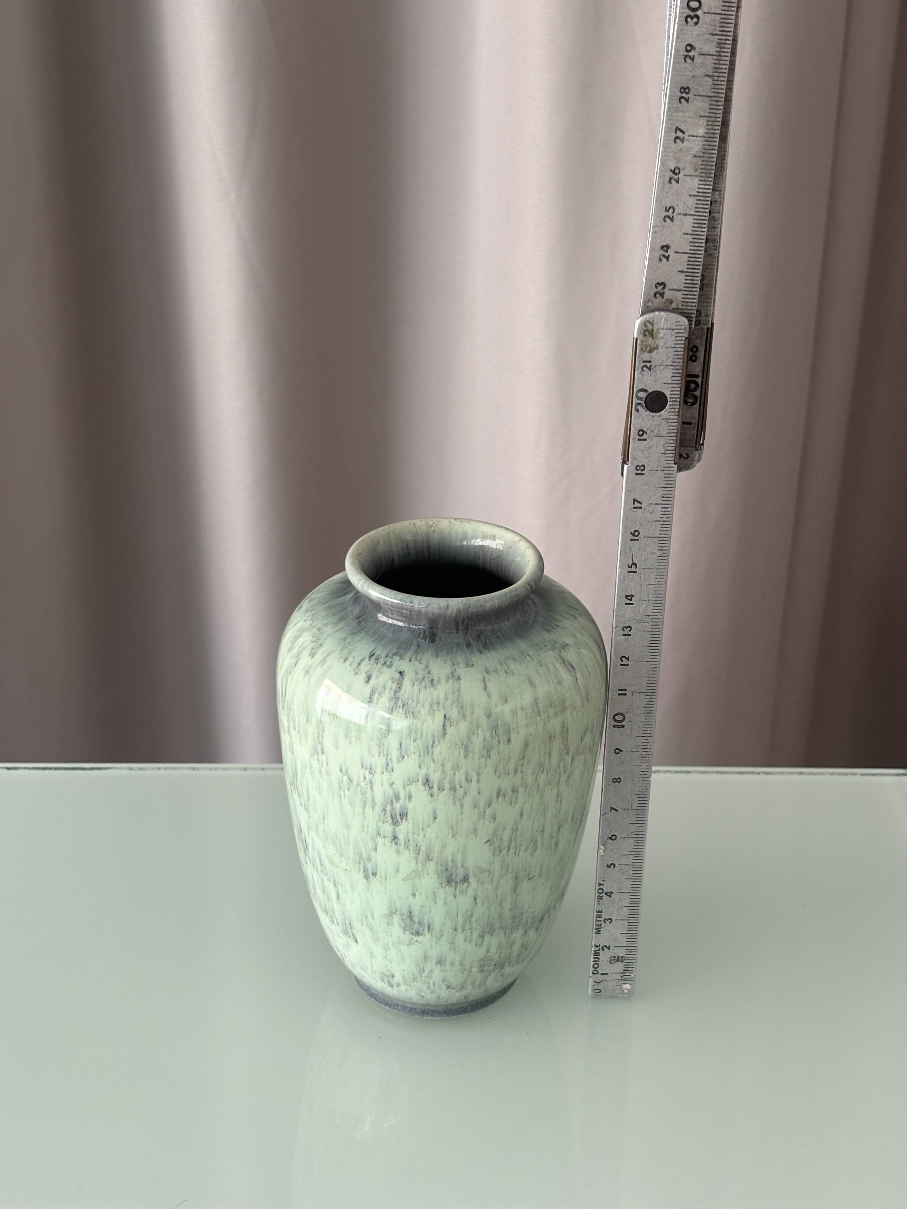 Vintage Studio Pottery Vase with Mottled Celadon Green Glaze