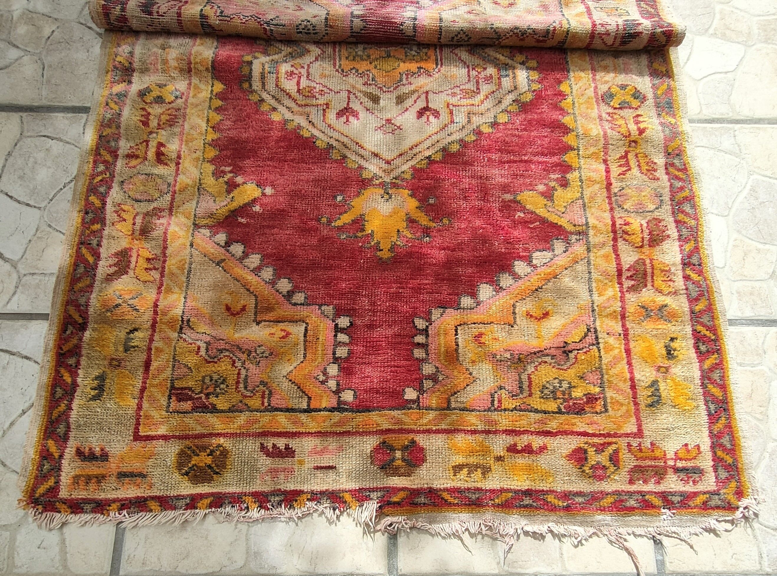 Tapis patiné orient laine fait mai 166 cm x 95 cm