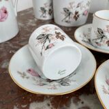 Vintage, coffee service, tea, Limoges, Flowers, cipher, 11 cups and under cups, teapot, 27 pieces