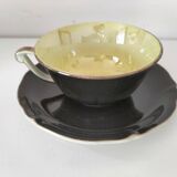 Large black, yellow iridescent and white Art Deco Saint-Amand cup.