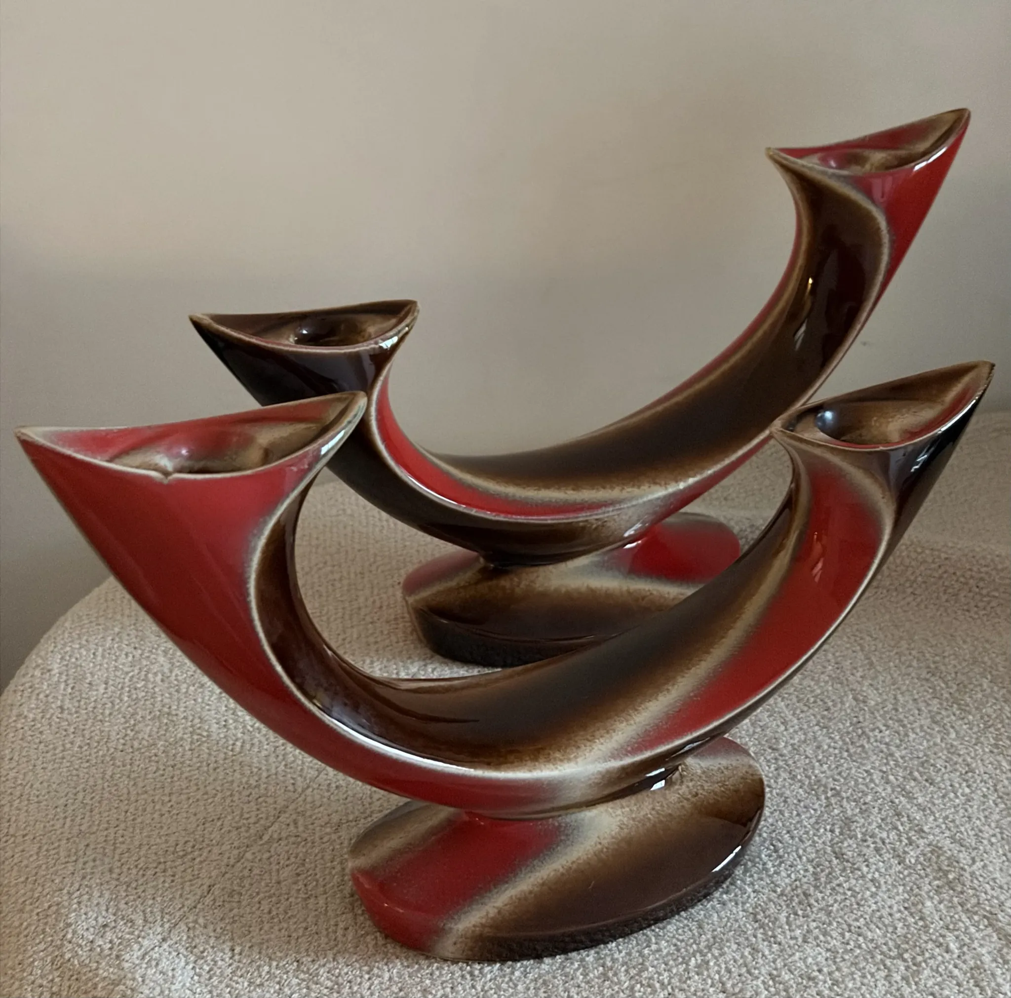 Pair of Mid-Century Vintage Ceramic Double Candlestick Holders Verceam