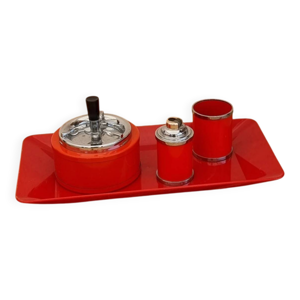 Service fumeur vintage orange Soveno Made in France années 70