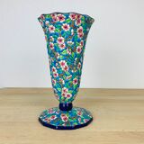 Faience enamel Longwy enamel cornet vase