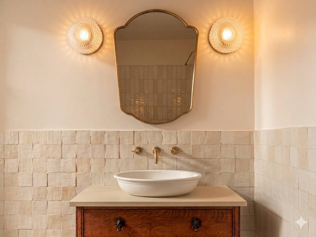 Pair of vintage wall-mounted ceiling lights - pressed glass "diamond point" -