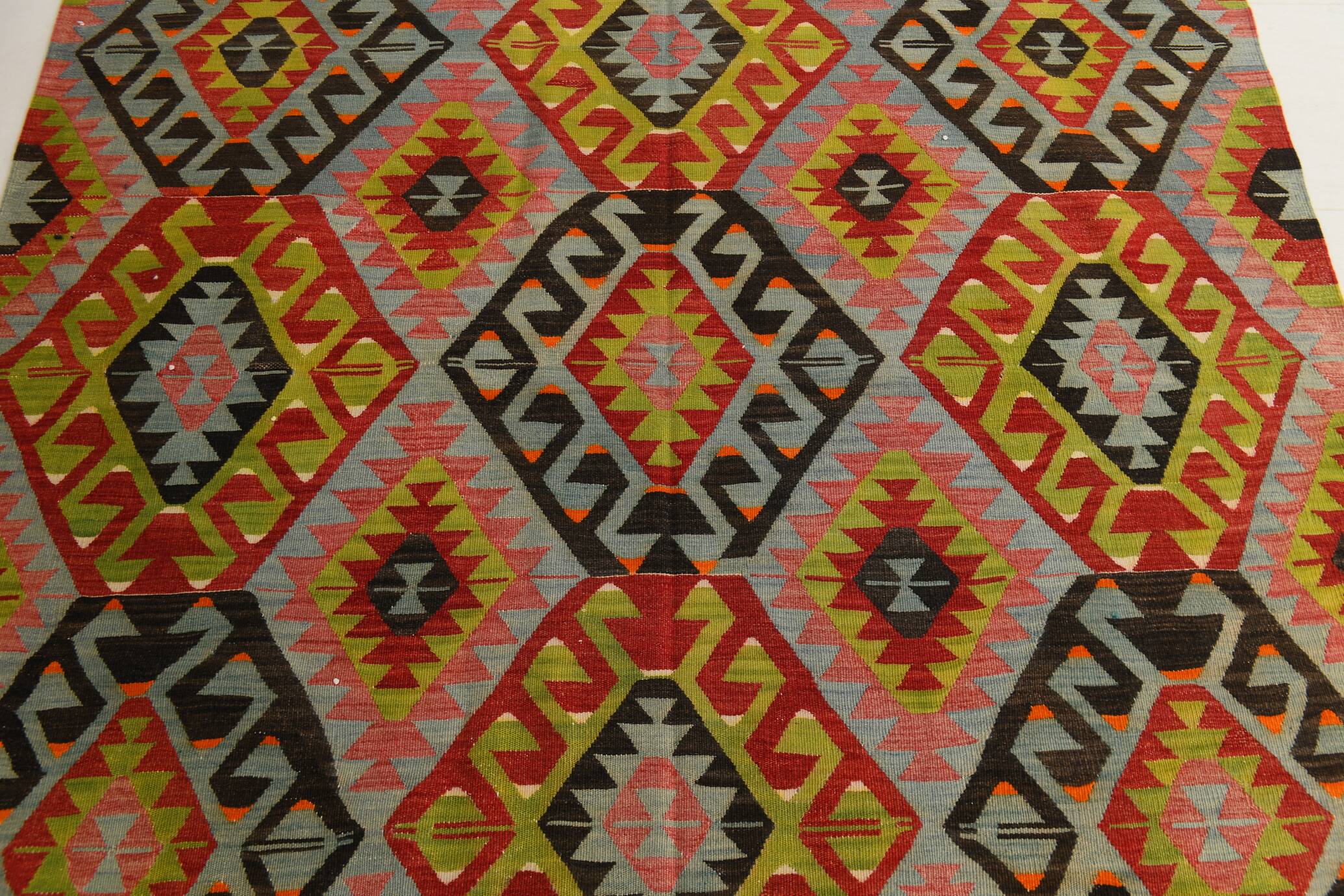 Large Green Handmade Vintage Kilim Rug, 184x309Cm