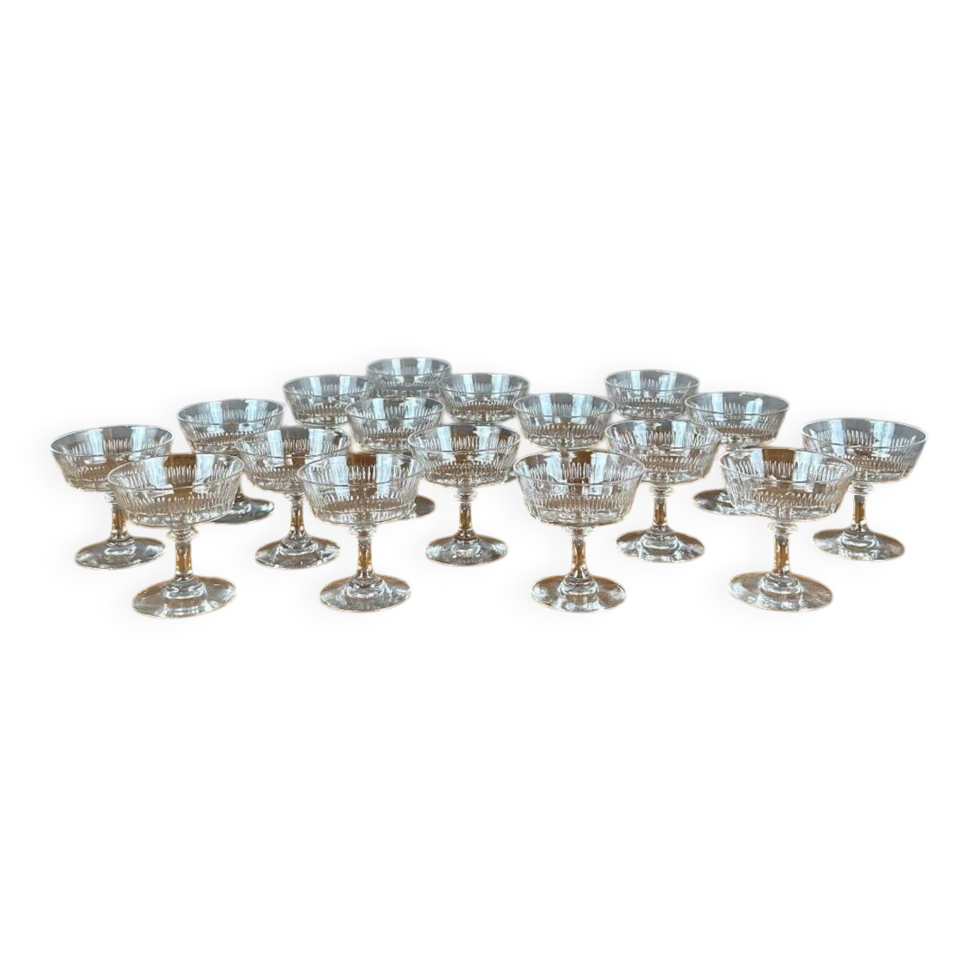 12 crystal champagne glasses, 19th century