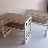 Pair of bedside tables in bamboo effect wood and woven wicker