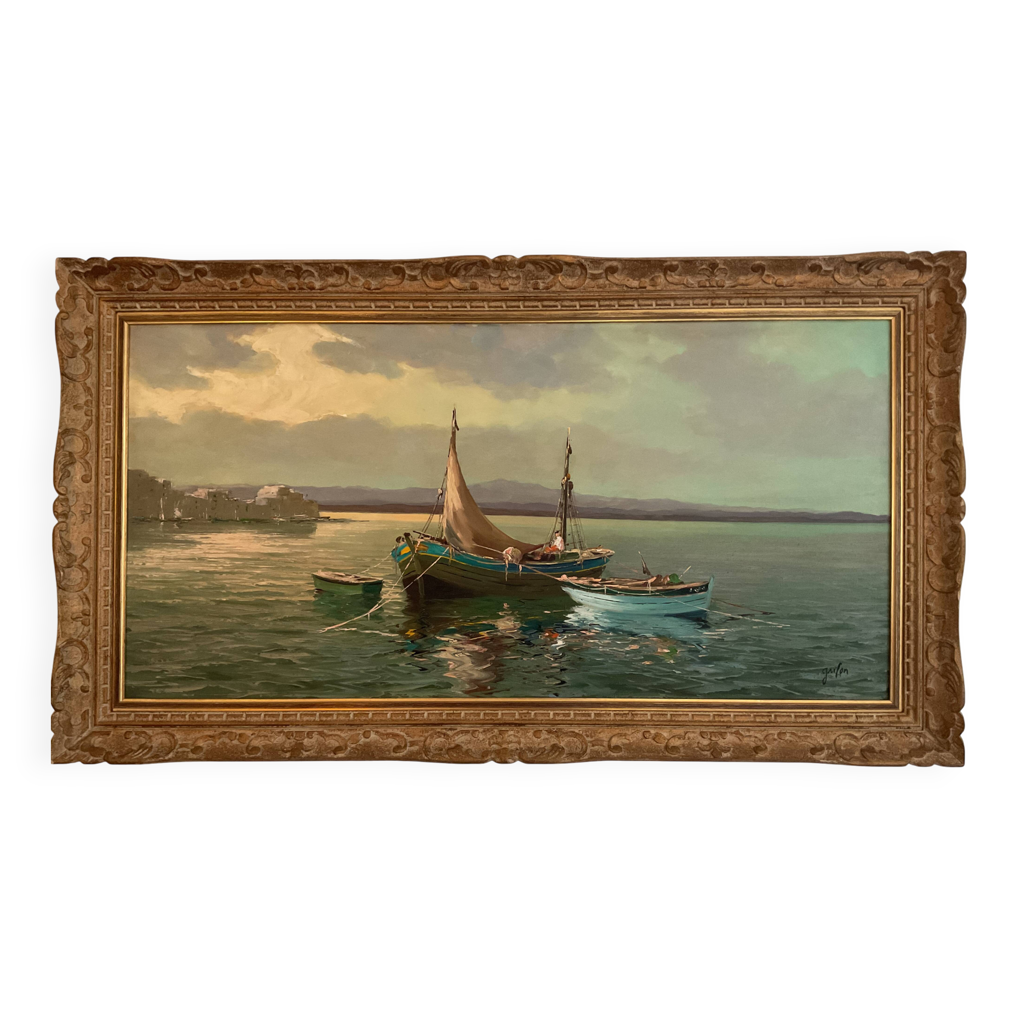 Seascape oil painting / Return from fishing