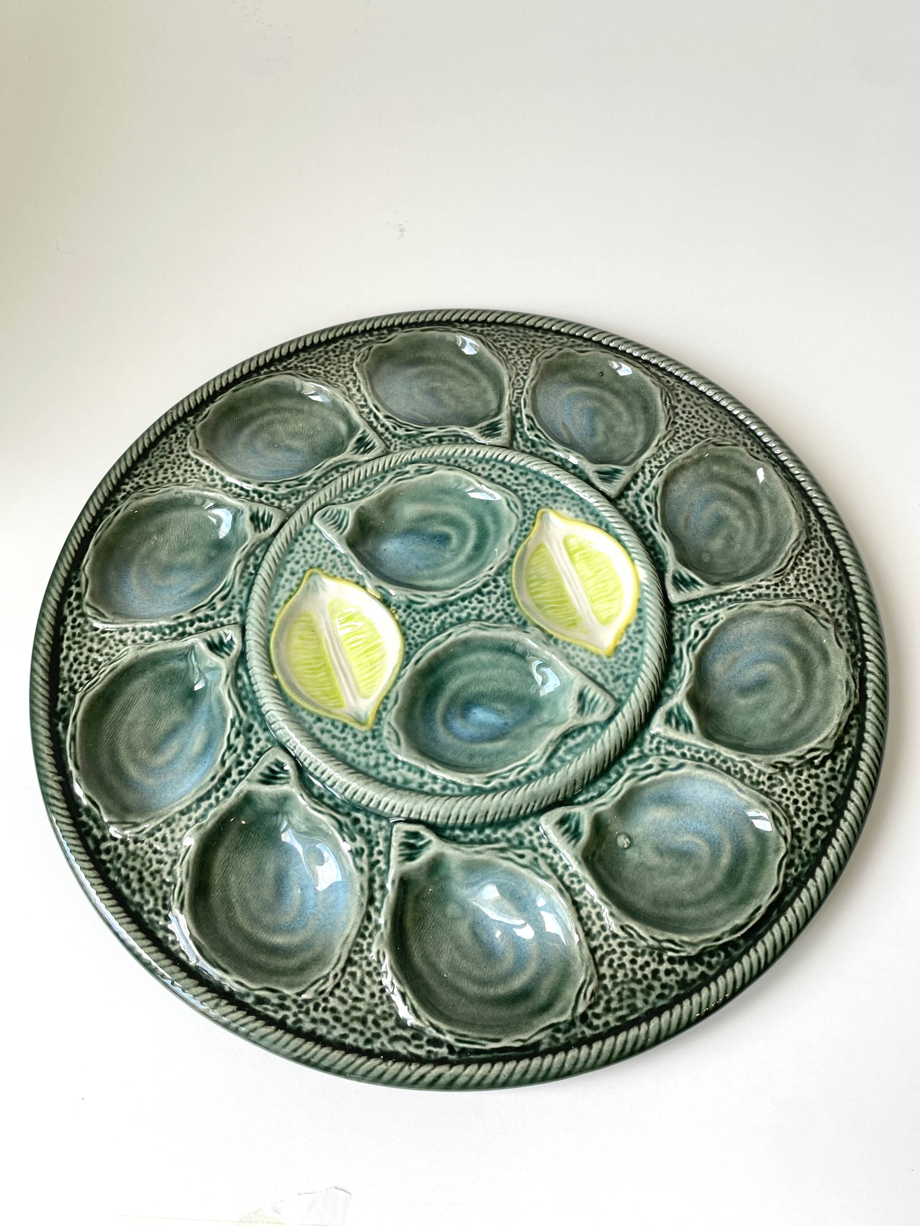 6 oyster plates and 1 large Saint-Clément dish