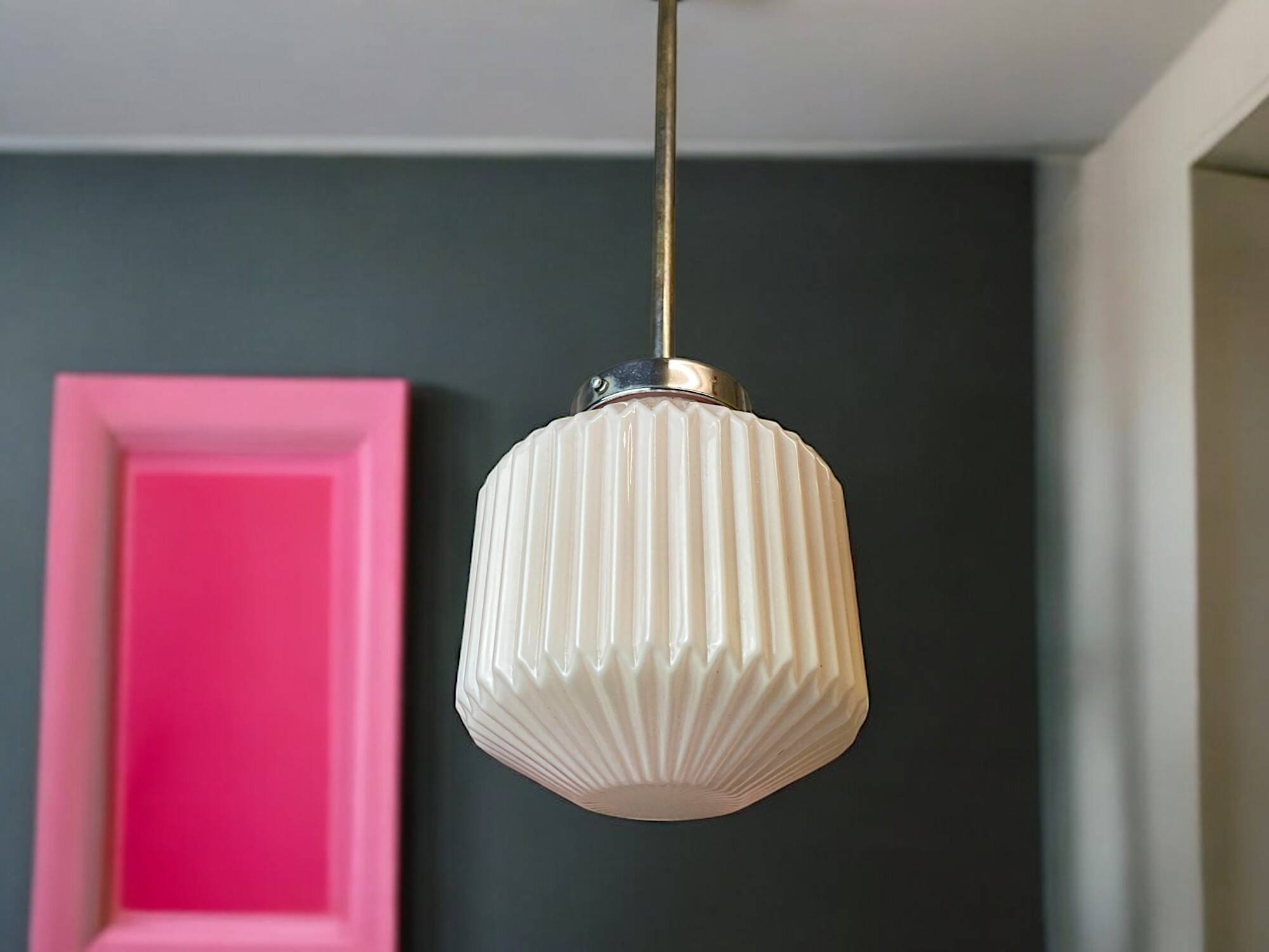 Pink Art Deco glass hanging lamp