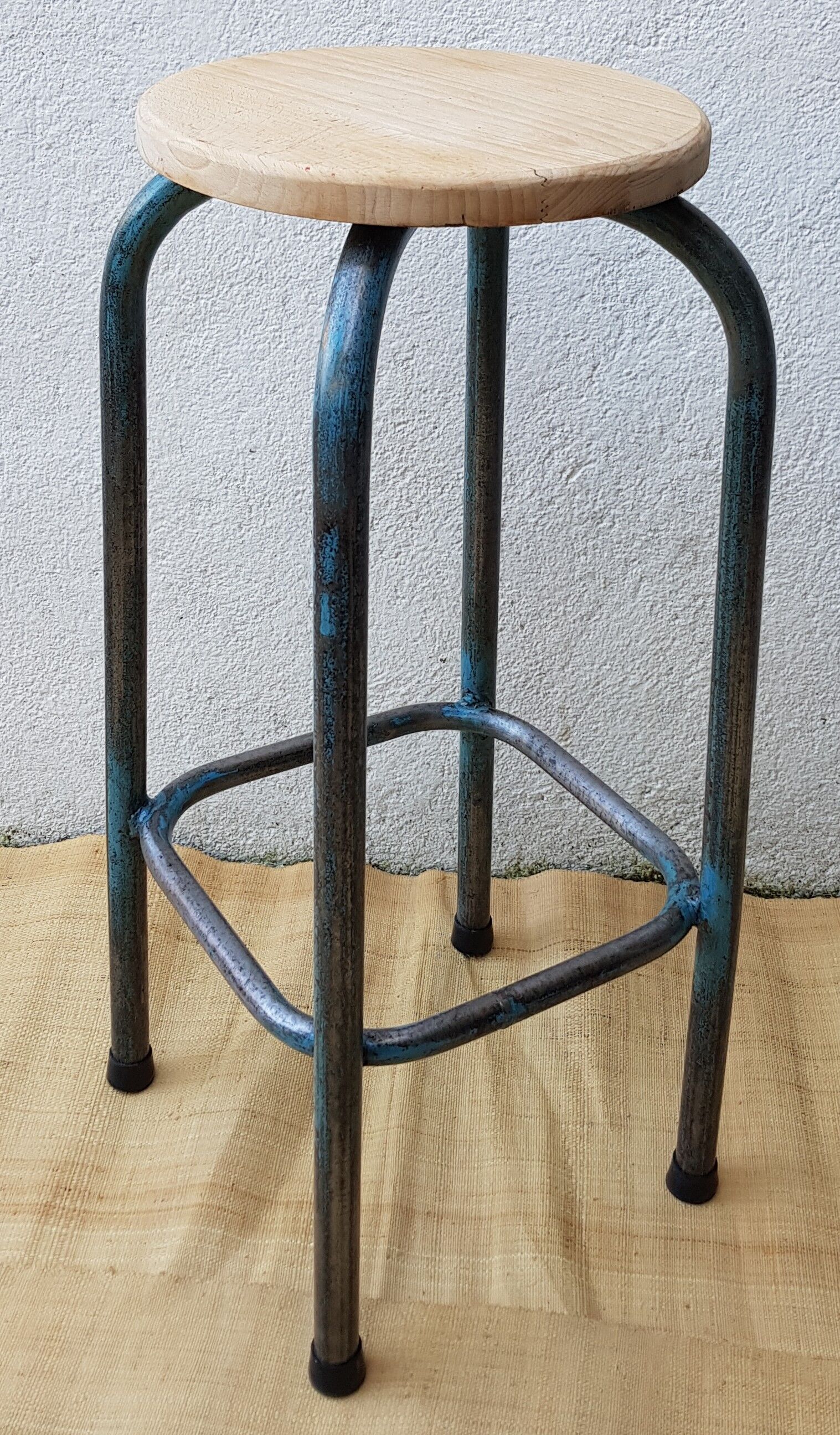 High wood and metal stool
