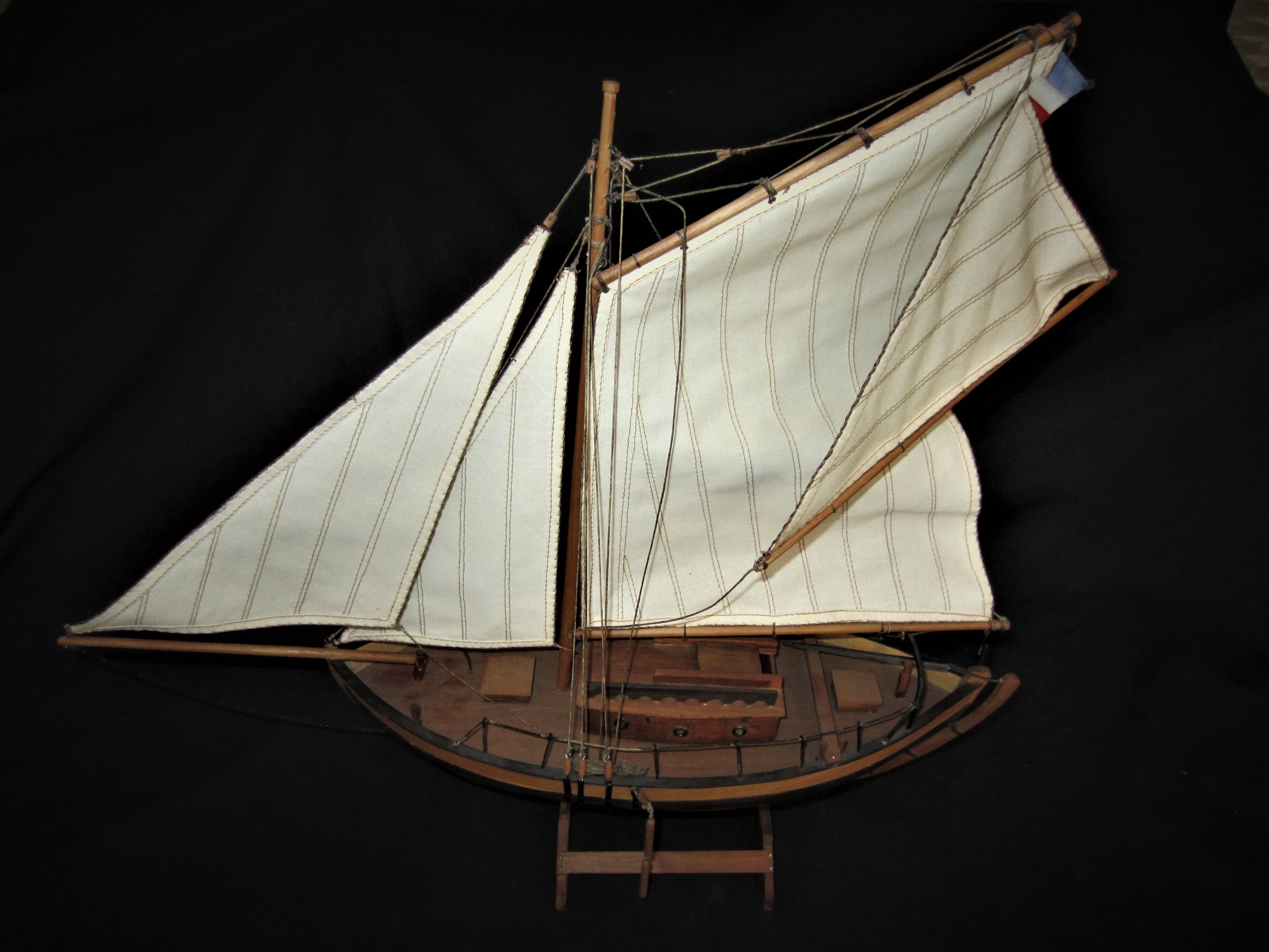 Wooden model of JY Toumelin's Kurun sailboat in Calais
