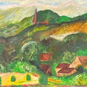 Green landscape painting