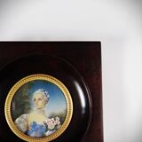 Miniature portrait of Madame Bergeret by Bouchet, hand-painted gouache, 19th century